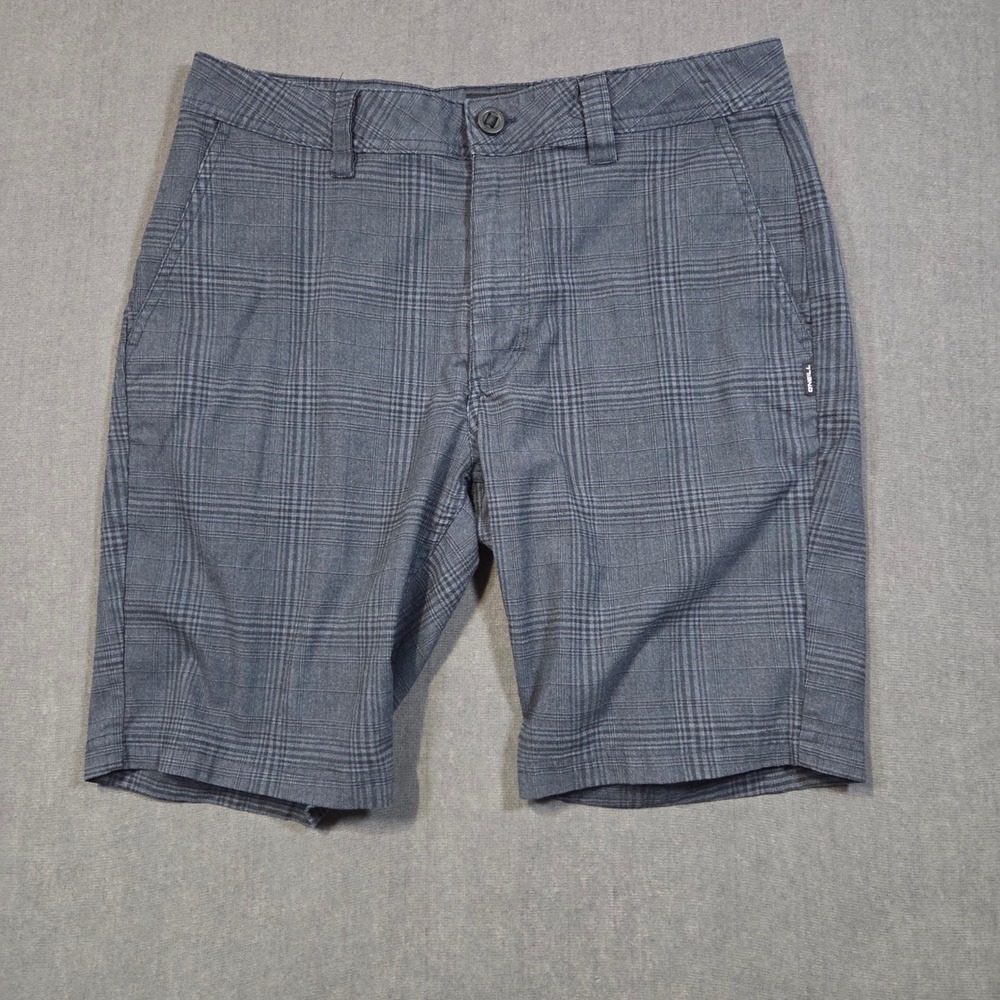 O'Neill Hybrid Shorts Mens 32 Grey Plaid Standard Fit Stretch Casual Walk Shorts